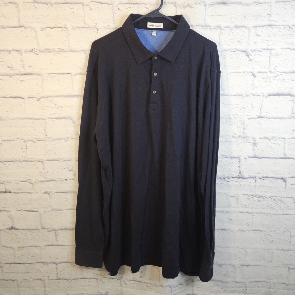 Peter Millar Men's XXL Navy Blue Long Sleeve Pima Cotton Blend Polo Shirt - Picture 1 of 5